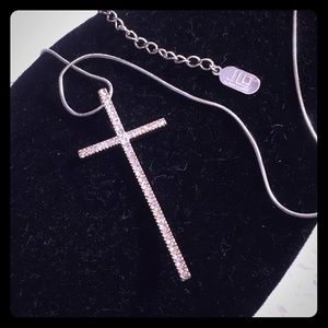 JLo Silvertone Rhinestone Cross PendantNecklace
